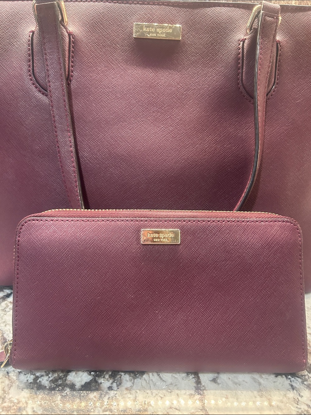 kate spade Plum Saffiano Leather Tote with matching wallet